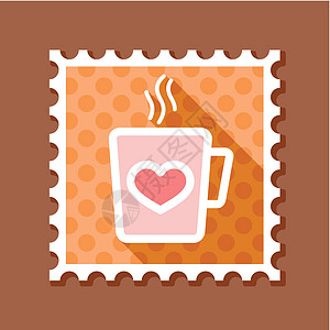含心和蒸汽薄线印章的茶杯咖啡店贴纸邮票婚姻食物邮戳早餐咖啡标签婚礼图片