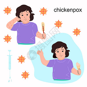 一个患水痘的女孩和一个接种疫苗的女孩图片