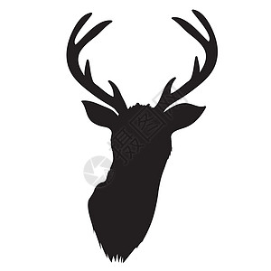 鹿头的黑色矢量剪影与鹿角隔离在白色背景喇叭耳朵横幅样本夹子艺术标签动物脖子荒野图片