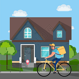 骑自行车的送餐员 送货上门 它制作图案矢量图片