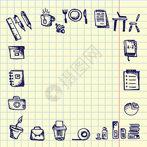 回到学校 在笔记本页面上手绘学校图标和符号 有地方放你的 tex床单商业广告横幅绘画知识字帖笔记小样大学图片