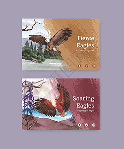 具有秃鹰概念 水彩风格的 Facebook 模板社交营销白头鹰天空自由航班野生动物力量羽毛媒体图片