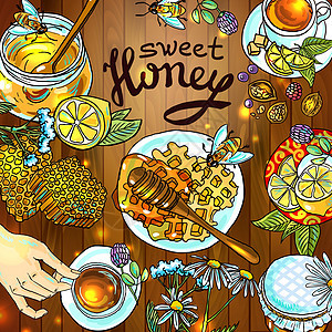 亲爱的蜂窝农场蜂蜡木材蜂巢插图食物蜂蜜手绘纹理图片
