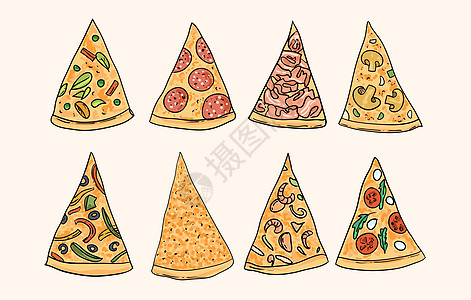 披萨矢量图 手绘食物图火腿菜单胡椒小吃餐厅午餐插图绘画蔬菜洋葱图片