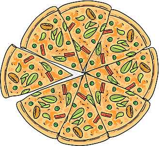 披萨矢量图 手绘食物图餐厅洋葱绘画美食垃圾插图烹饪香肠胡椒火腿图片