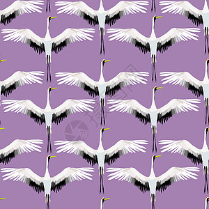 起重机图案矢量图制作图案樱花翅膀绘画插图文化打印风格丝绸纺织天鹅背景图片