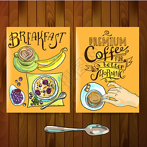 早餐水果油炸谷物杯子咖啡店盘子面包美食烹饪勺子图片