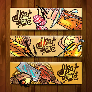 肉店艺术横幅卡通片插图店铺烹饪香肠美食牛肉产品图片