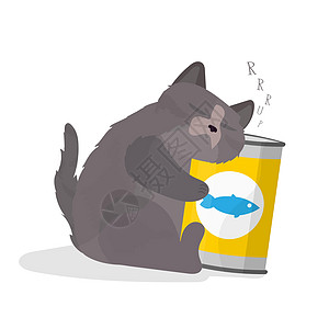 有趣的胖子猫抱了一罐食物 满意的猫贴纸 对明信片 T恤和正面主题都有好处图片