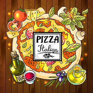 意大利披萨食谱插图食物香菜洋葱香肠餐厅蔬菜烹饪菠萝火腿图片