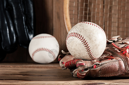 棒球手套和棒球爱好投手本垒游戏织带闲暇面糊牛皮罢工运动图片