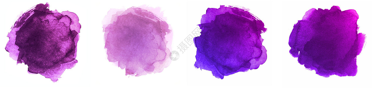 孤立在白色背景上的抽象彩绘形状 紫色水彩矢量纹理 Se图片
