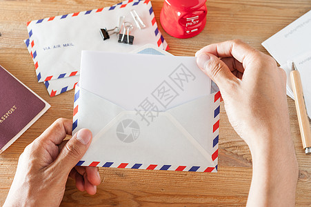 打开信封条纹海豹空邮古董邮政明信片桌面资源办公室档案图片