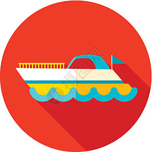 带有长影子的船船平面图标游客海浪港口海军旅行运输游艇巡航假期汽艇图片