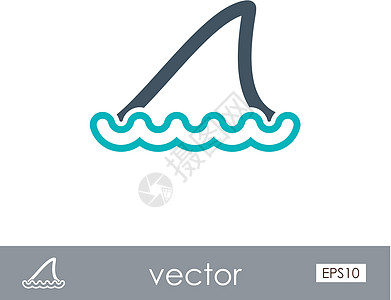 鲨鱼鳍轮廓图标 夏季捕食者海洋尾巴假期荒野野生动物海浪海滩游泳危险图片
