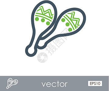 Maracas 大纲图标 夏季 假期拉丁音乐舞蹈乐器海滩背景图片