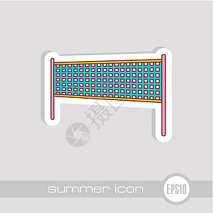 排球网海滩运动图标 夏季 度假闲暇徽章假期截击游戏团队图片