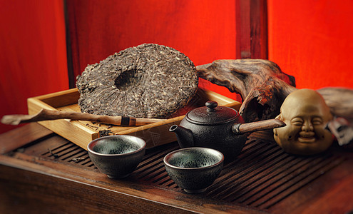 茶几与仪器茶壶杯子煎饼和茶沉普洱烹饪活力旋风圣火药品礼仪智慧食物沸腾传统图片