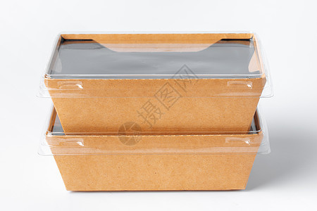 白背景孤立的纸板棕色食品盒包空白品牌零售工艺礼物送货包装午餐回收推广图片