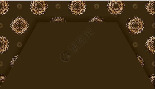 棕色褐色斑条 带有金首饰的曼达拉和文字发音的地方图片