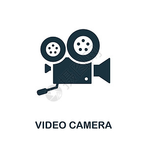 摄像机图标 视频制作收藏中的单色标志 用于网页设计信息图表和 mor 的创意摄像机图标插图图片