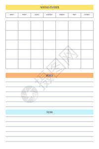 具有多色元素的经典严格风格的月度个人计划日记模板 商务笔记本月历个人日程极简主义内敛设计 星期从周日开始图片