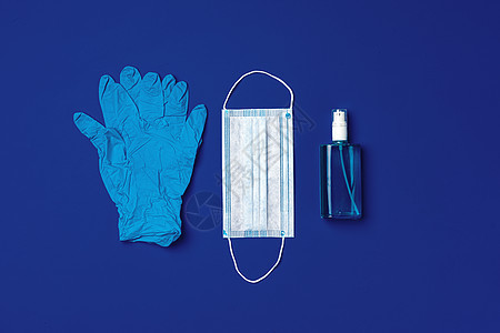面罩 医疗手套和消毒剂 科罗纳病毒预防概念药品安全瓶子疾病感染酒精凝胶呼吸器消毒液卫生图片