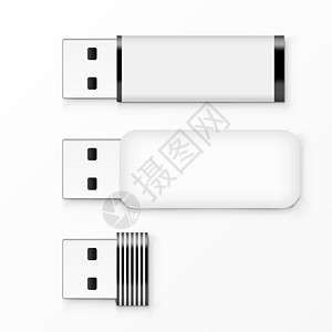 用于广告品牌和企业标识的白色 USB 闪存驱动器模板电脑推广驾驶记忆身份嘲笑塑料贮存商业小样图片