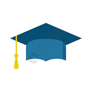 毕业帽平面设计图标 完成教育符号 毕业典礼元素 黑色背景上的毕业帽矢量图校友帽子证书大学庆典成就仪式成功学校蓝色图片