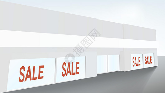 LOGO展示墙矢量商店或精品店与窗口建筑店面入口办公室展示白色商业陈列柜空白街道插画