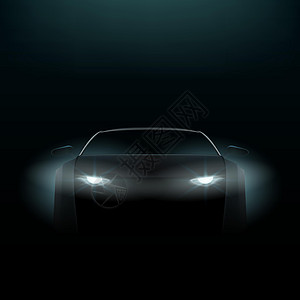 现实汽车在黑暗中 正面竞争大灯秘密光束机械力量运输服务经销商轿跑车车库图片