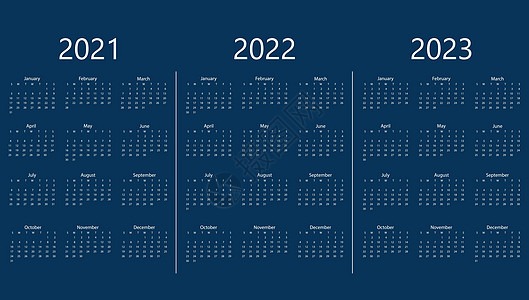 2021 2022 2023日历 周日 矢量插图 平面设计背景图片