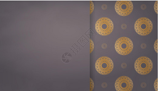 带有印印金首饰的棕旗 用于标识设计风格古董圆形网格材料墙纸棕色金子装饰品艺术图片