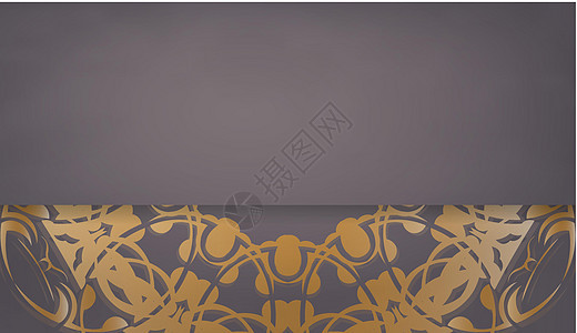 带有希腊金首饰和文字空间的褐色背景背景颜色织物风格金子装饰地毯古董装饰品网格艺术圆形图片