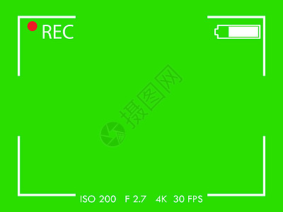 绿色背景的相机框架视图屏幕 矢量插图白色电影场景视频记录空白凸轮电池录音机摄像机图片