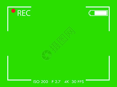 绿色背景的相机框架视图屏幕 矢量插图白色电影场景视频记录空白凸轮电池录音机摄像机图片