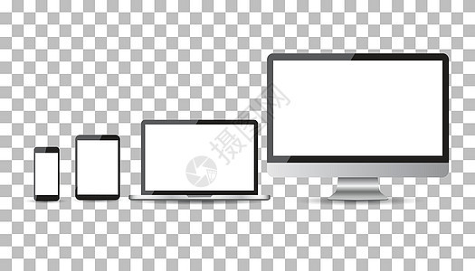 现实设备平面图标和台式计算机 它制作图案矢量数字推介会展示手机互联网插图电话触摸屏监视器电脑图片