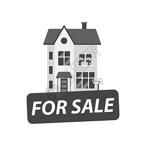 出售与房子的标志 平面样式的矢量插图代理人公寓建筑住宿广告住宅标签业主商业建筑学图片