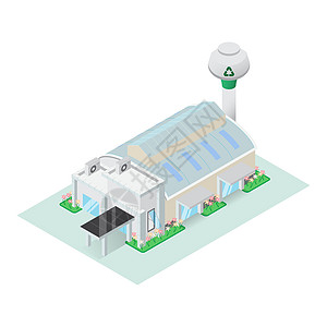 等距回收厂房制造工业厂房和仓库存储 在白色屏幕上表示的信息图表元素图片