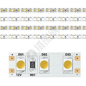 逼真的 12V LED 灯带电阻器磁带活力力量辉光贴片黄色创新白色插图图片