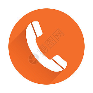 平面样式的电话图标 带有阴影的圆形橙色背景上的矢量图解图片