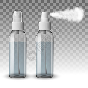 透明的空白喷雾瓶 正面和侧面图片