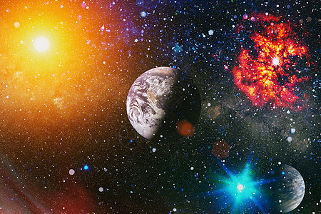 闪烁紫外线宇宙图案 暗底背景模糊 适合桌面壁纸或创造性的图形设计 掌声外星人天空火星辉光橙子世界照片地球蓝色太阳图片