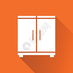 橙色背景与长长的阴影的橱柜图标 用于商业营销互联网的现代平面象形图 用于网站设计的简单平面矢量符号插图架子令牌家具海豹文档地面房图片