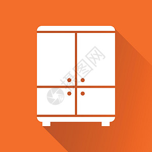 橙色背景与长长的阴影的橱柜图标 用于商业营销互联网的现代平面象形图 用于网站设计的简单平面矢量符号地面海豹文档架子橙子令牌内阁装图片