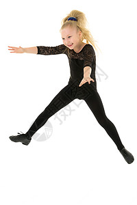 女孩体操健身女跳跃 心情良好的概念 暑假童年孩子演员运动员活动快乐训练健身房灵活性闲暇图片