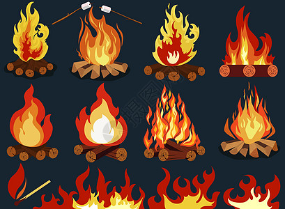 篝火  露营燃烧的木桩篝火或壁炉 韦克托营火闲暇烧伤卡通片森林插图活动橙子活力火花图片