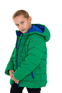 穿冬衣的时髦男孩青少年外套季节性兜帽夹克材料冒充服装童年男性图片