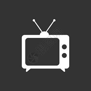 电视图标矢量插图在黑色背景上孤立的平面样式 网站的电视符号广播模拟视频古董技术娱乐渠道天线电气电影图片