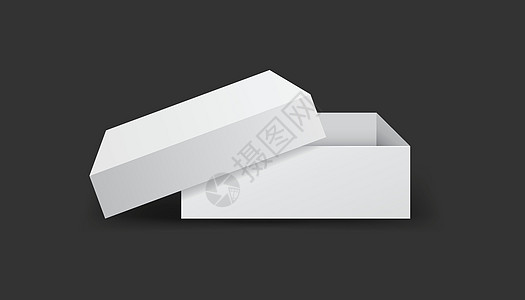 白色纸板包装盒 在黑色背景上孤立的矢量图产品阴影推广包装程序商业船运空白灰色立方体图片